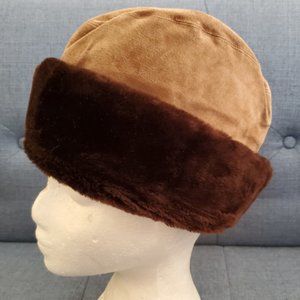 vintage Suede and Faux Fur Cossack Winter Hat sz M